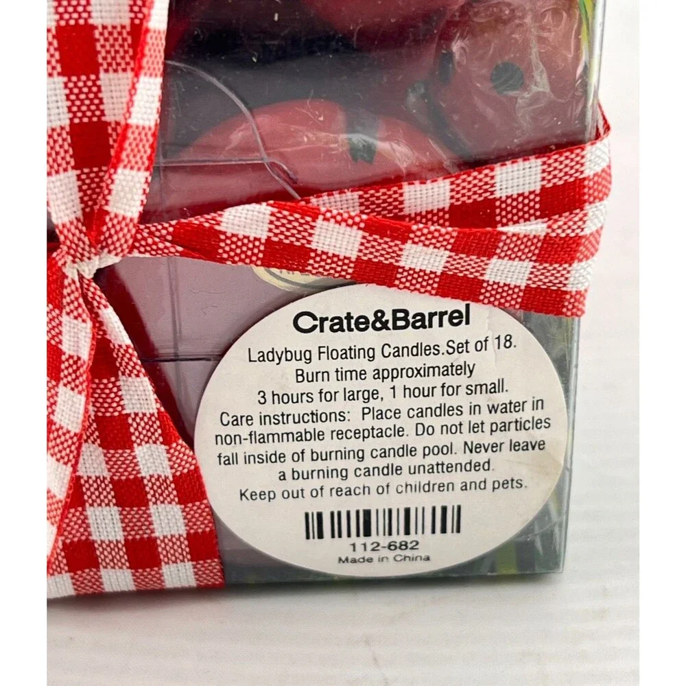 Crate & Barrel Ladybugs Floating Candles 16pc Set Picnic Party Decor Summer Red